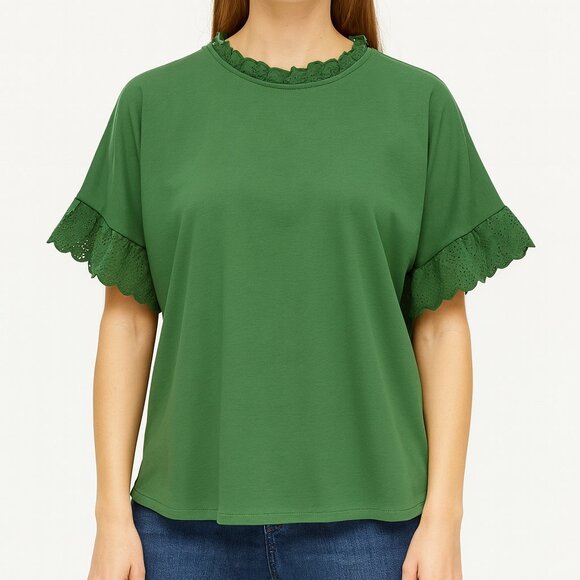 Ann Taylor Forest Green Eyelet Sleeve Top – Size L - Picture 1 of 5